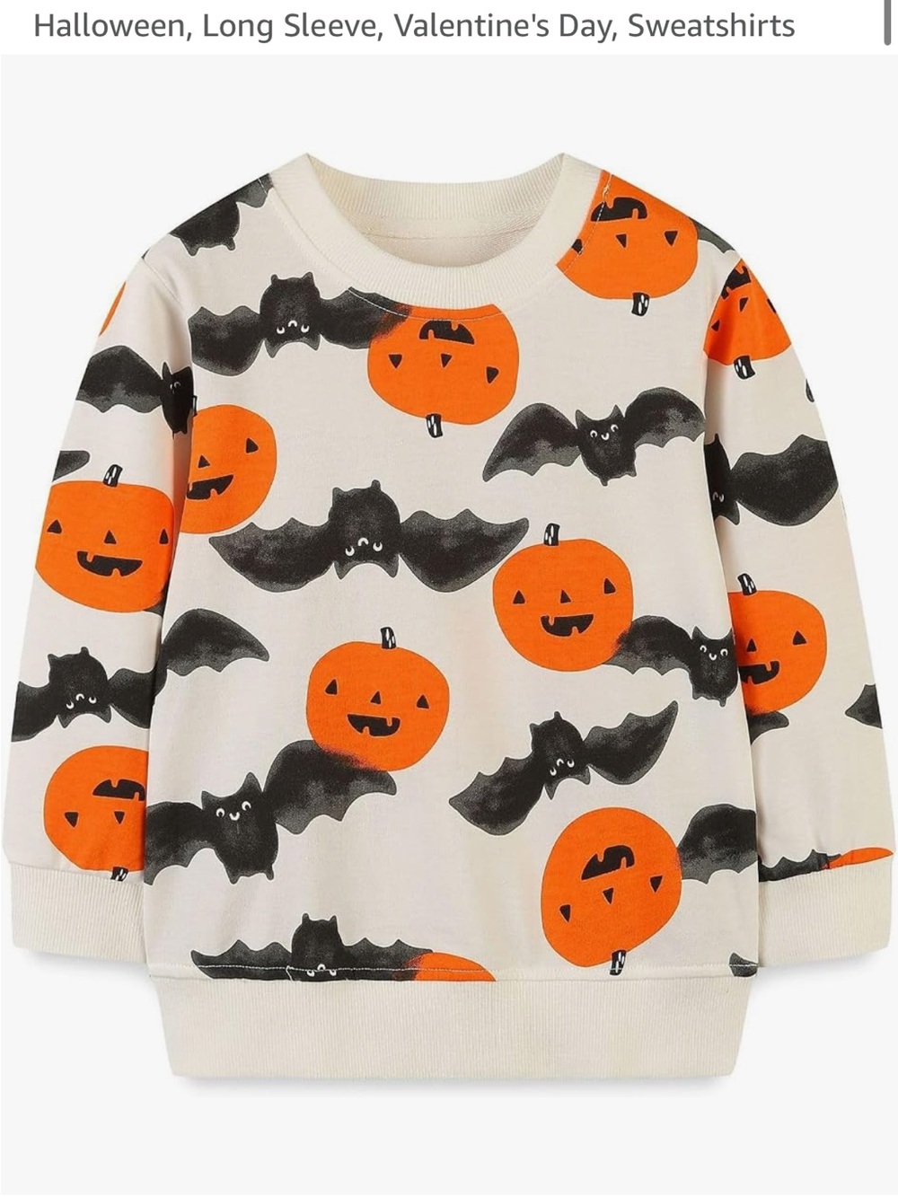 Kids Halloween Pumpkin & Bat Long Sleeve Top - Cream/Orange/Black